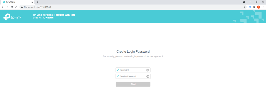 Create Login Password screen at 192.168.0.1